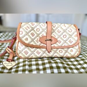 Dooney & Bourke Y2K Signature Logo Canvas Coated Bag with Charm- Beige and Tan